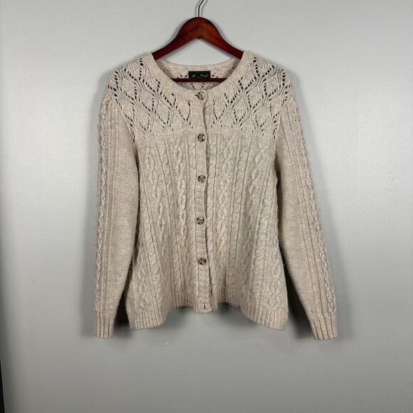 Eddie Bauer Sweaters - Eddie Bauer XXL Tall Wool Cashmere Womens Cardigan Beige Cable Knit Sweater